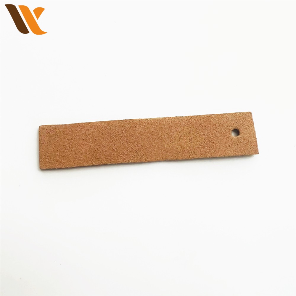 Custom Single Hole Brown Suede Leather Label 2